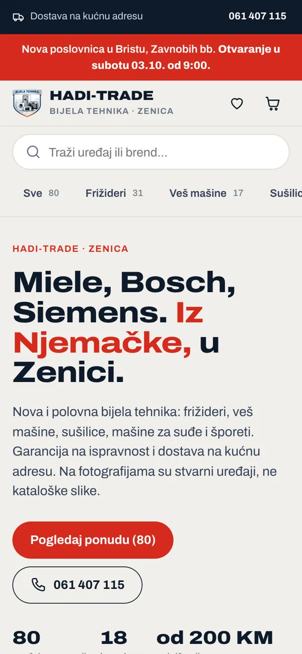 Hadi-Trade web shop na telefonu